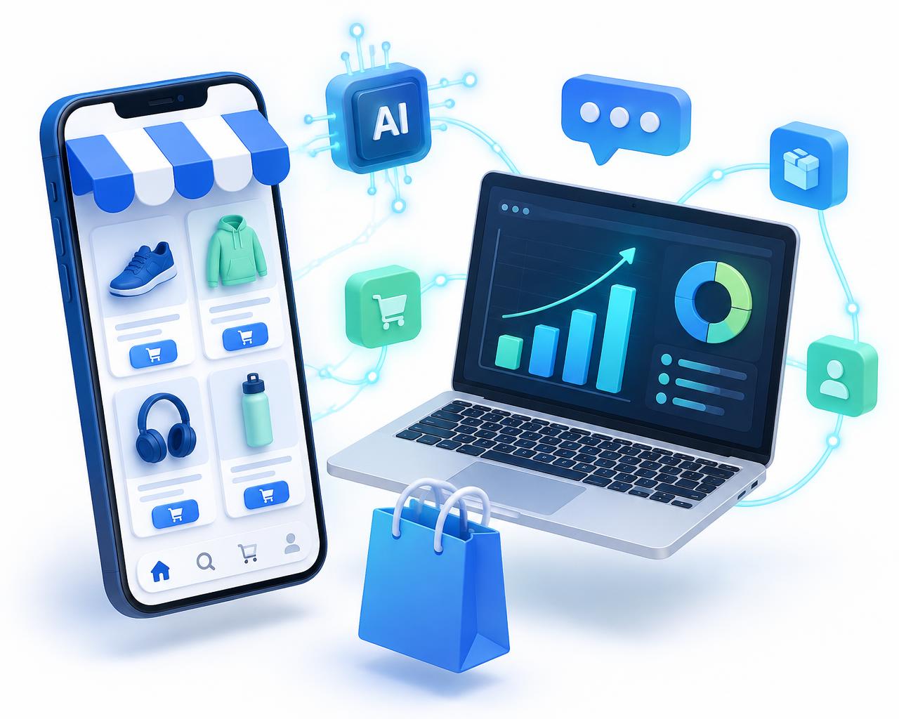 Página web de un negocio en celular y computadora